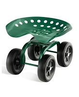 Sugift Garden Rolling Workseat with 360° Swivel Seat and Adjustable Height