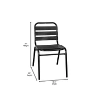 Merrick Lane Laney Piece Outdoor Dining Set With Tempered Glass Patio Table, Stackable Metal Slat Chairs