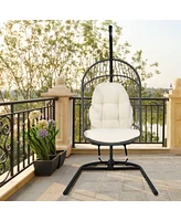 Sugift Hanging Wicker Egg Chair with Stand and Cushion