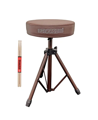 5 Core Drum Throne • Height Adjustable Guitar Stool • Thick Padded Comfortable Drummer Chair Brown - Ds 01 Br