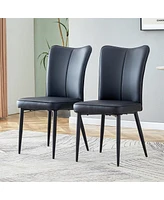 Modern minimalist dining chairs, black Pu leather curved backrest and seat cushions, black metal chair legs, suitable for restaurants, bedrooms, and l