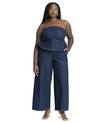 Eloquii Women's Denim Jumpsuit With Peplum