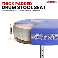 5 Core Drum Throne • Height Adjustable Guitar Stool • Thick Padded Comfortable Drummer Chair Blue - Ds Ch Blu