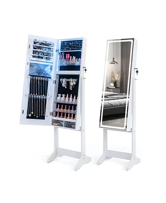 Sugift Lockable Jewelry Armoire Standing Cabinet with Lighted Full-Length Mirror