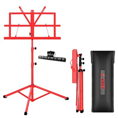 5 Core Sheet Music Stand Red; Portable Foldable Music Note Holder; Height Adjustable Tripod Stands - Mus Fld Red