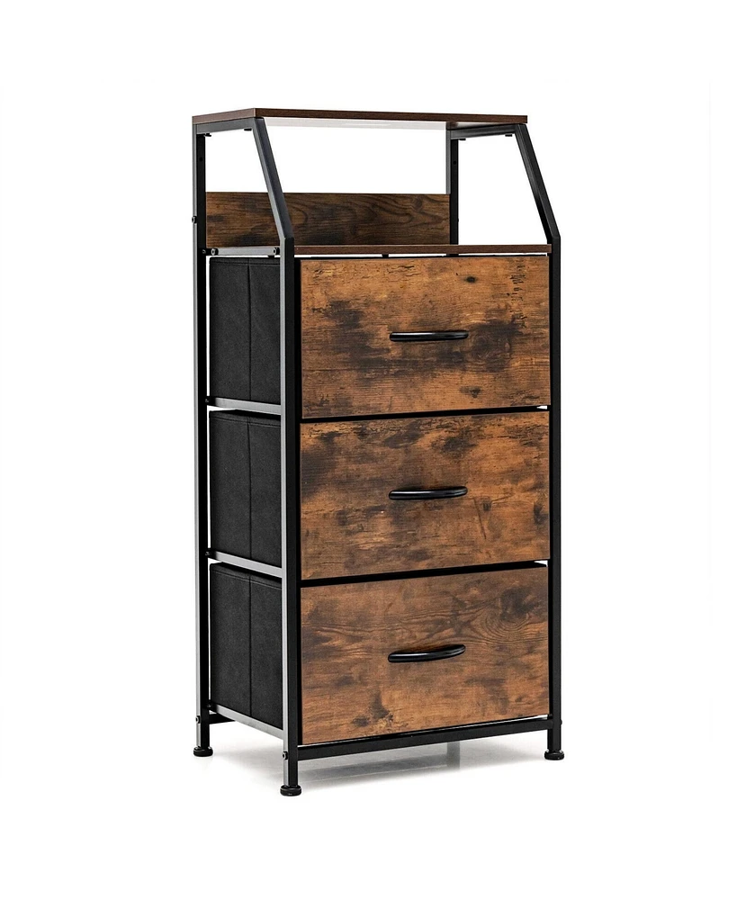 Sugift Freestanding Cabinet Dresser with Wooden Top Shelves