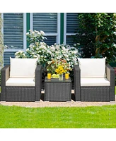 Gymax 3PCS Rattan Patio Conversation Furniture Set Outdoor Sofa Set w/ Cushions