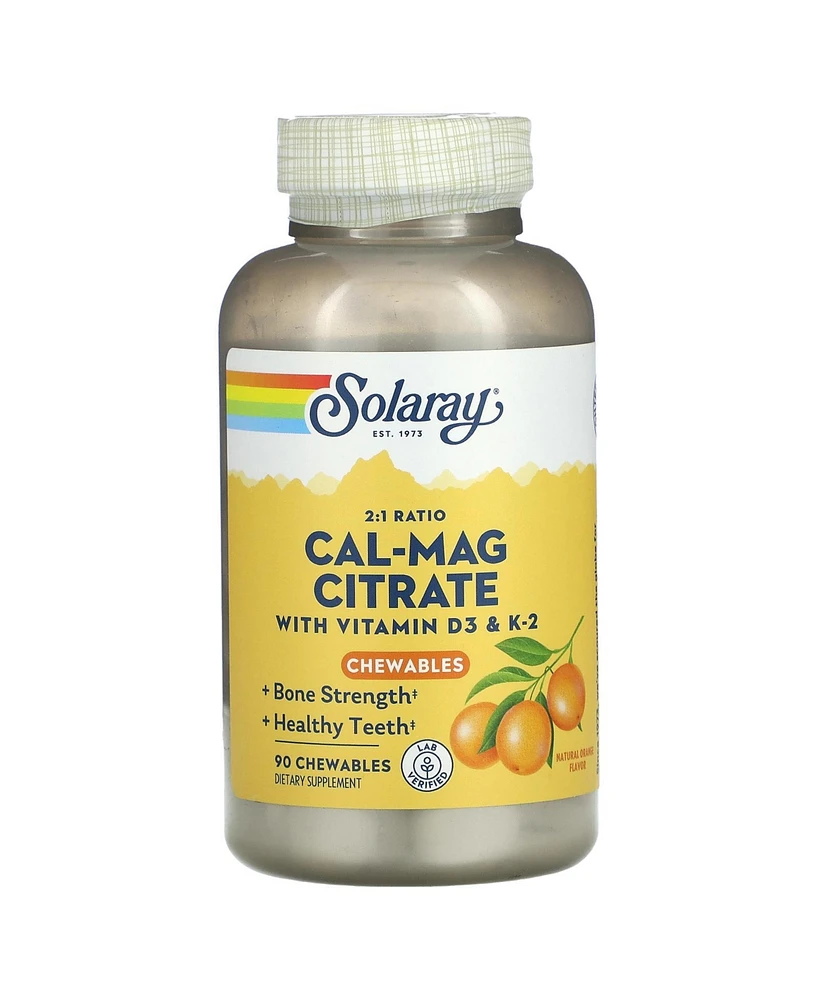 Solaray Cal-Mag Citrate with Vitamin D3 & K2 Natural Orange - 90 Chewables - Assorted Pre