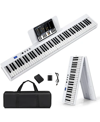 Sugift White 88-Key Foldable Digital Piano with Midi and Wireless Bt