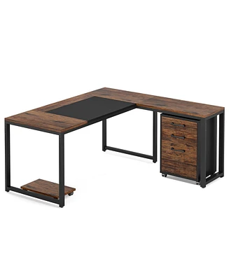 Tribesigns 62.99" L-Shaped Computer Desk with Mobile File Cabinet, Large Executive Office Desk with 3-Drawer Vertical Filing Cabinet, Business Fu