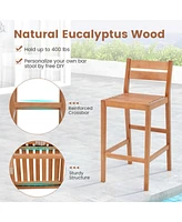 Sugift Set of 2 Outdoor Wood Barstools with Soft Seat Cushion