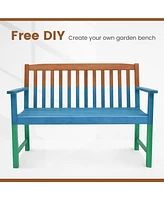 Sugift 2-Seat Patio Wood Bench with Cozy Armrests and Backrest