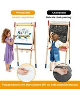 Sugift All-in-One Wooden Height Adjustable Kid's Art Easel with Magnetic Stickers and Paper
