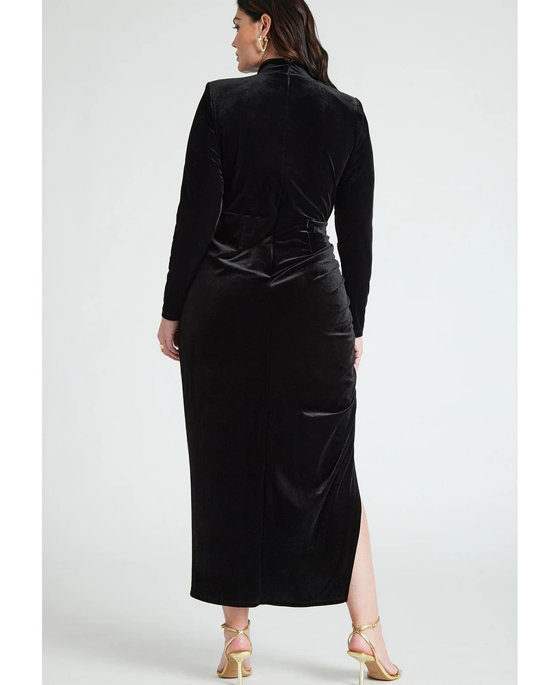 Eloquii Plus Mock Neck Velvet Dress With Slit