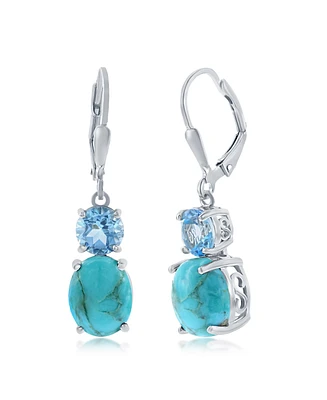 Simona Sterling Silver Oval Turquoise & Round Gem Earrings