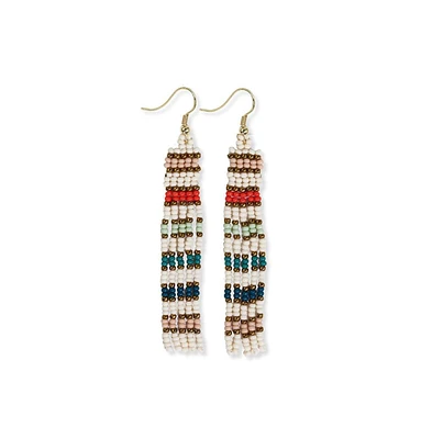 Ink + Alloy Melissa Horizontal Stripes Petite Beaded Fringe Earrings Teal + Poppy