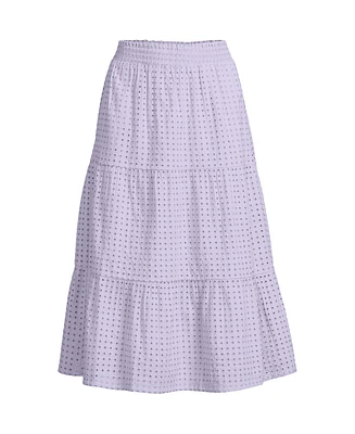 Lands' End Women's Poplin Tiered Eyelet Midi Skirt