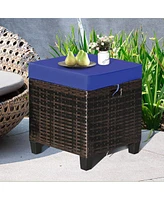 2 Pieces Patio Rattan Ottoman Seat with Removable Cushions