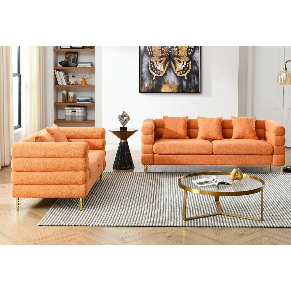 Simplie Fun 3 Seater + 2 Seater Combination Sofa.Orange Teddy