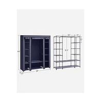 Slickblue Wardrobe, Closet, Portable Clothes Storage Organizer with Hanging Rail, Shelves, Fabric Cover