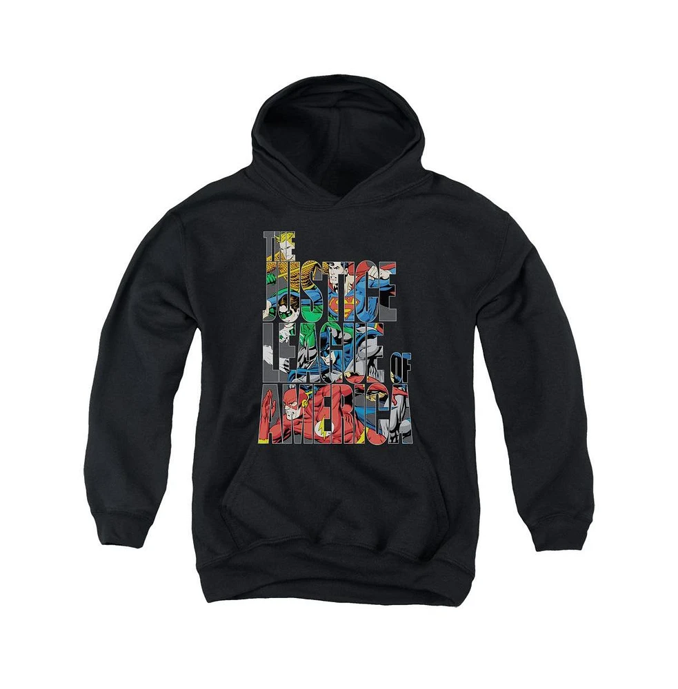 Justice League Boys of America Youth Lettered Pull Over Hoodie / Hooded Sweatshirt