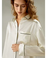 Lilysilk Women's Contrast Piping Button-Up Full Length Pajama Set
