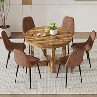 Simplie Fun Modern Circular Dining Table Set with 6 Chairs