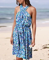 Cupshe Women's Belted Watercolor Print Mini Beach Dress