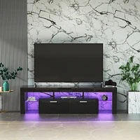 Streamdale Furniture Modern Tv Stand With Led Lights, High Glossy Front Tv Cabinet