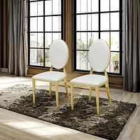 Simplie Fun Leatherette Dining Chair Set Of 2, Oval Backrest Design And Stainless Steel Legs