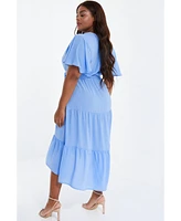 Quiz Women's Crepe Tiered Wrap Dip Hem Dress