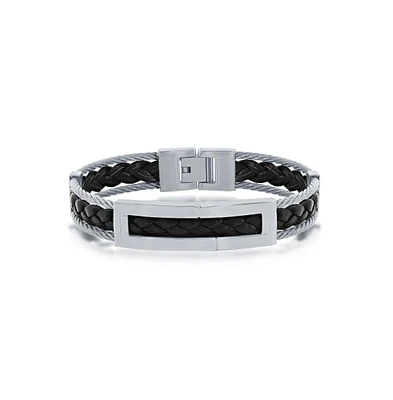Metallo Stainless Steel Leather Cable Bracelet