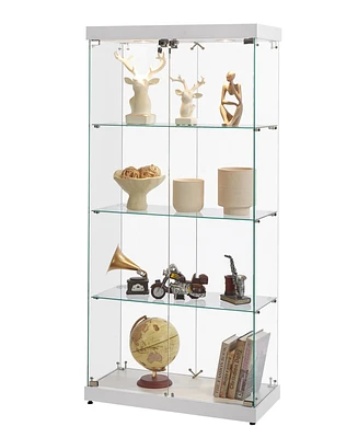 Simplie Fun White 4-Tier Glass Display Cabinet with Two Locks