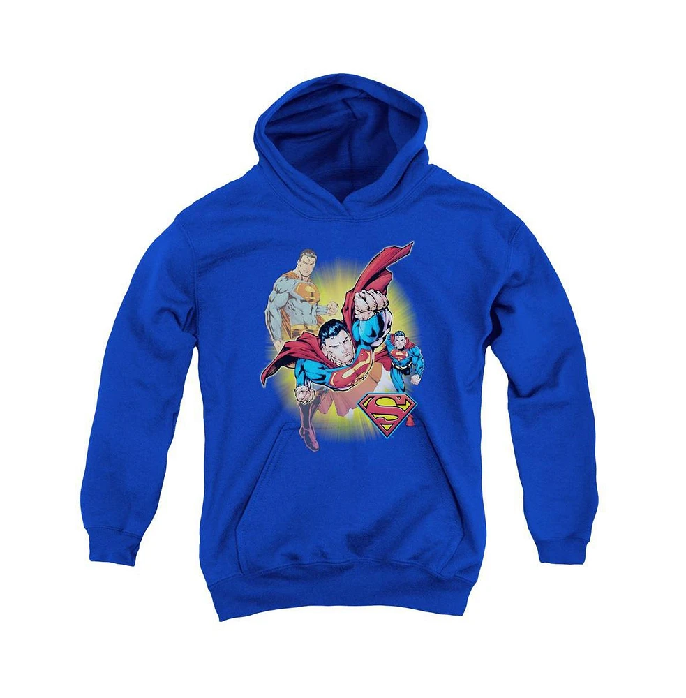 Justice League Boys of America Youth Superman Collage Pull Over Hoodie / Hooded Sweatshirt