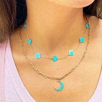 The Lovery Small Turquoise Clover Necklace 14K Gold