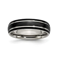 Chisel Titanium Polished Black Ip-plated Grooved Wedding Band Ring