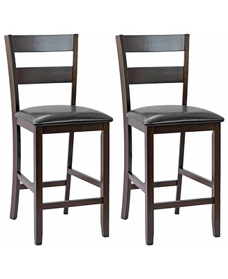 Sugift 2-Pieces Upholstered Bar Stools Counter Height Chairs with Pu Leather Cover