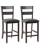 Sugift 2-Pieces Upholstered Bar Stools Counter Height Chairs with Pu Leather Cover