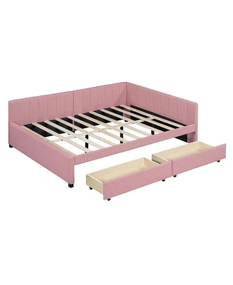 Simplie Fun Upholstered Daybed with Storage Drawers & Linen Fabric
