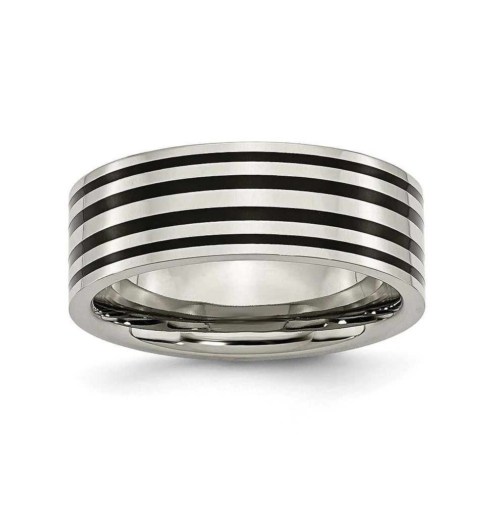 Chisel Titanium Polished Enamel Striped Flat Wedding Band Ring