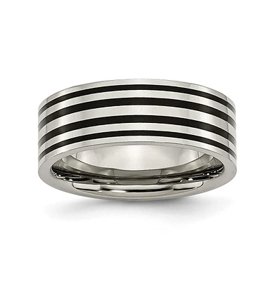 Chisel Titanium Polished Enamel Striped Flat Wedding Band Ring