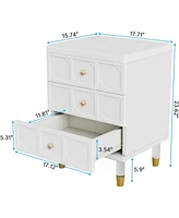 Tribesigns 3-Drawer Nightstand Tall White and Gold Bedside Table with Drawers, Versatile Modern White Night Stand with Storage for Bedroom, Living Roo