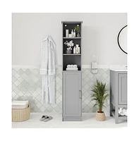 Merrick Lane Vigo Slim Linen Tower Organizer With Adjustable Cabinet Shelves, Open And Magnetic Closure Doors