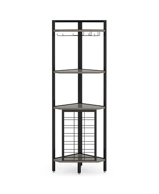 Tribesigns Corner Wine Rack Freestanding Floor Corner Bar Shelf with Glass Holder for Small Space