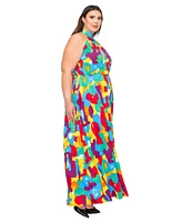 L I V D Plus Arroyo Halter Neck Maxi Dress Abstract Print