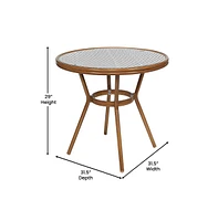 Merrick Lane Sacha Bistro Style Table With Glass Top, Pe Rattan, Stack Chairs