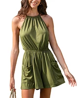 Cupshe Women's Olive High Neck Sleeveless Wide Leg Romper