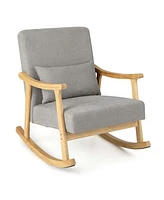 Costway Nursery Rocking Accent Chair with Rubber Wood Armrests Soft Lumbar Pillow Cushion