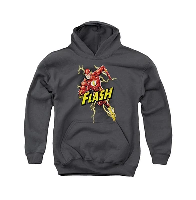 Justice League Boys of America Youth Bolt Run Pull Over Hoodie / Hooded Sweatshirt