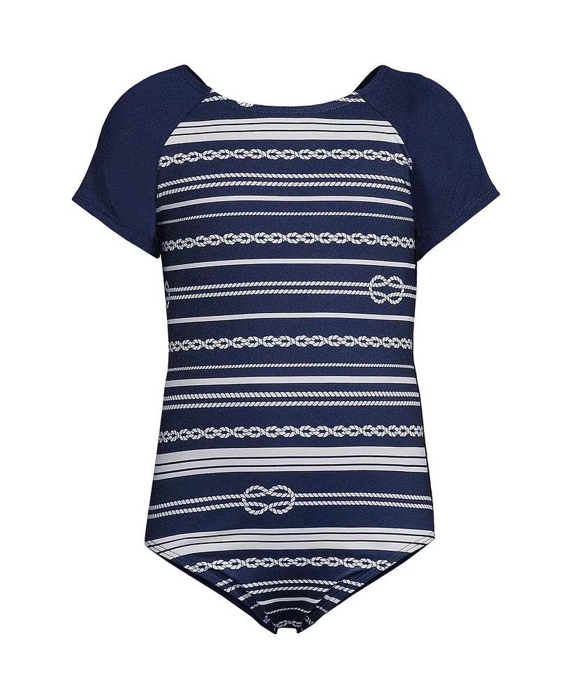 Lands' End Girls Cap Sleeve Portrait One Piece Swimsuit